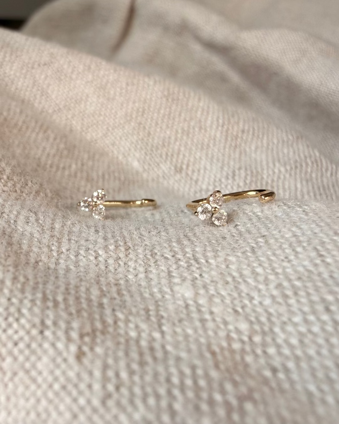 Trio Diamond Hoop Earrings 14K Solid Gold - Trinite