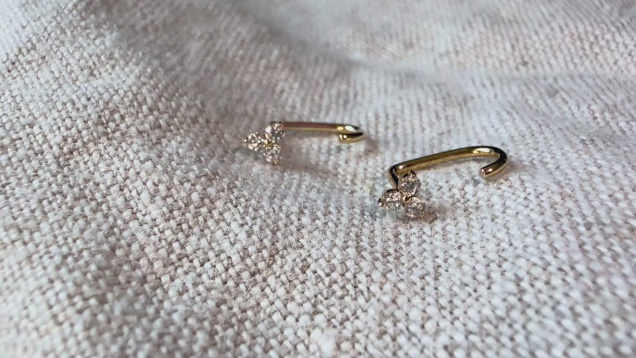 AUREN trio diamond J hoop earrings 14k solid gold video